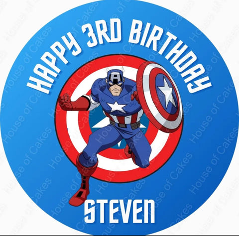 PERSONALISED CAPTAIN AMERICA EDIBLE ICING BIRTHDAY CAKE TOPPER - House of Cakes