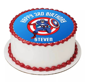 PERSONALISED CAPTAIN AMERICA EDIBLE ICING BIRTHDAY CAKE TOPPER - House of Cakes