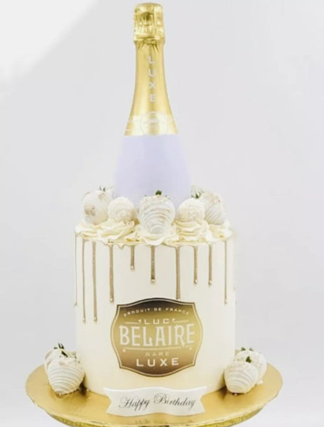 Personalised EDIBLE Icing Gold Champagne Label Cake Topper - House of Cakes