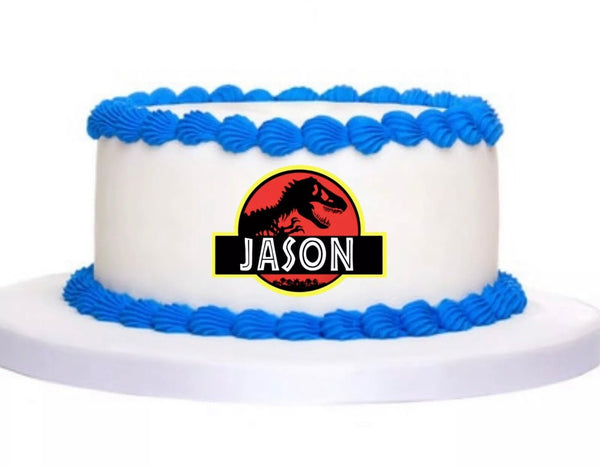 Personalised Jurassic Park PRE CUT 5 INCH Edible Icing Logo Cake Topper Decorations - House of Cakes