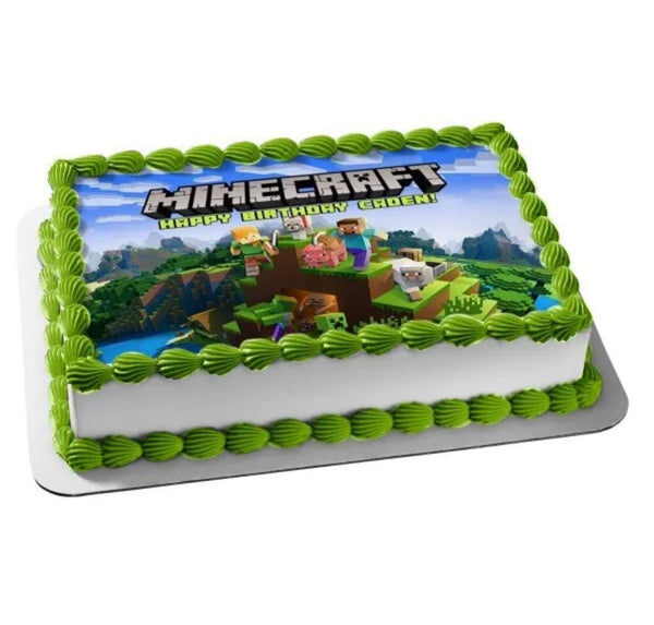 PERSONALISED Minecraft EDIBLE A4 Icing Sheet Birthday Cake Topper - House of Cakes