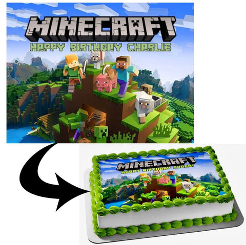 PERSONALISED Minecraft EDIBLE A4 Icing Sheet Birthday Cake Topper - House of Cakes