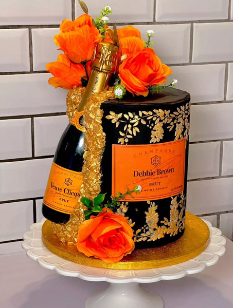 Personalised Orange Champagne Label EDIBLE Icing PRE - CUT Cake Topper Decorations - House of Cakes