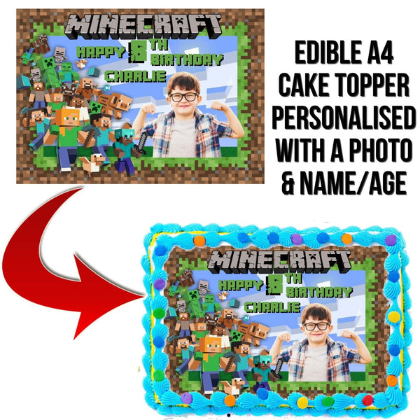 PERSONALISED PICTURE Minecraft EDIBLE A4 Icing Sheet Birthday Cake Topper - House of Cakes