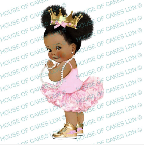 Pink Afro Two Puffs & Sneakers Baby Edible Icing PRE - CUT Cake Topper - House of Cakes