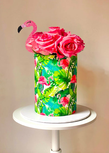 Pink Flamingo Tropical Leaves A4 Edible Icing Sheet - House of Cakes