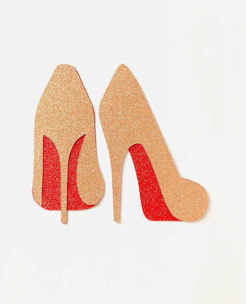 Sparkly Glitter Red Sole High Heel Card Cake Topper - House of Cakes