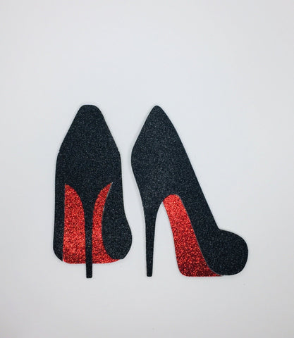 Sparkly Glitter Red Sole High Heel Card Cake Topper - House of Cakes