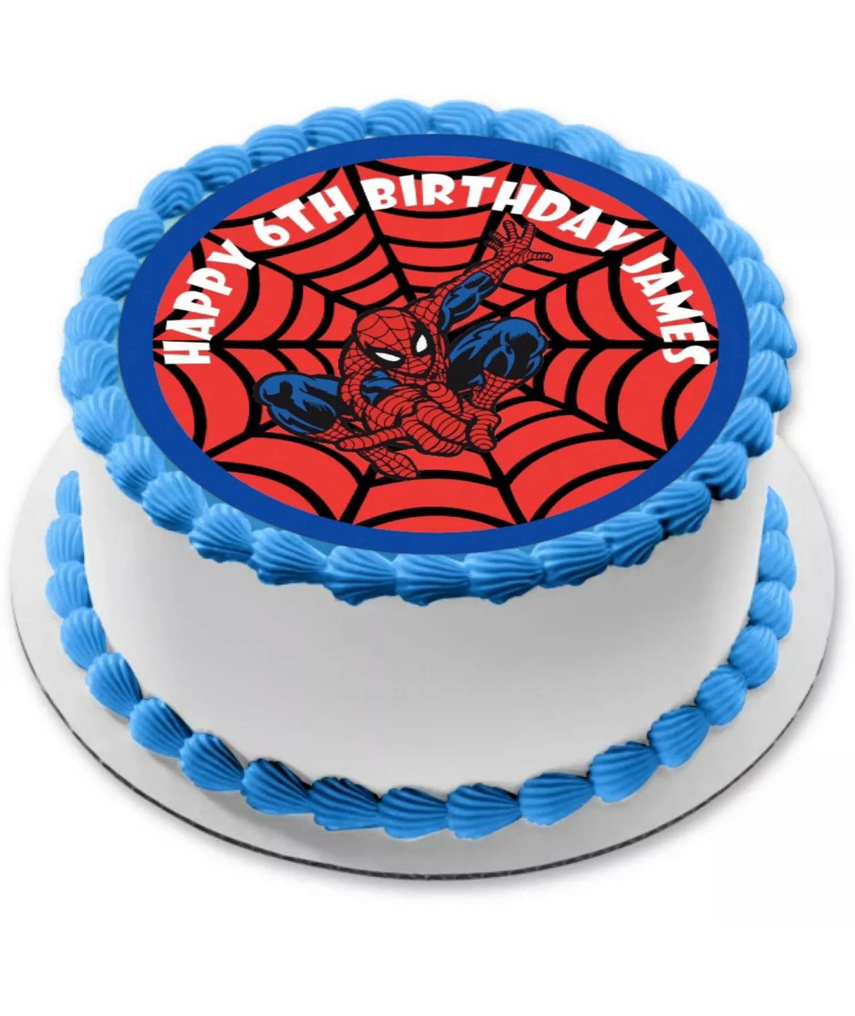 SPIDERMAN PERSONALISED EDIBLE ROUND 8 INCH PRE - CUT BIRTHDAY CAKE TOPPER - House of Cakes