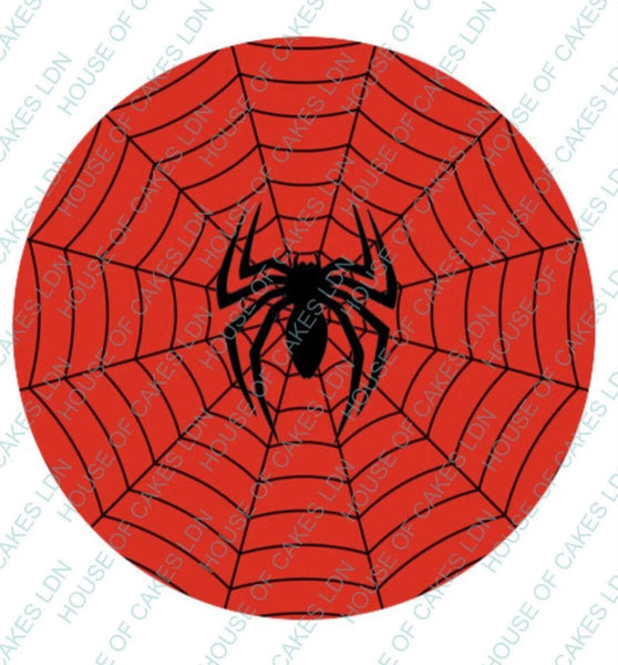 SPIDERMAN RED BACKGROUND BLACK WEB EDIBLE ROUND 8 INCH PRE - CUT CAKE TOPPER - House of Cakes