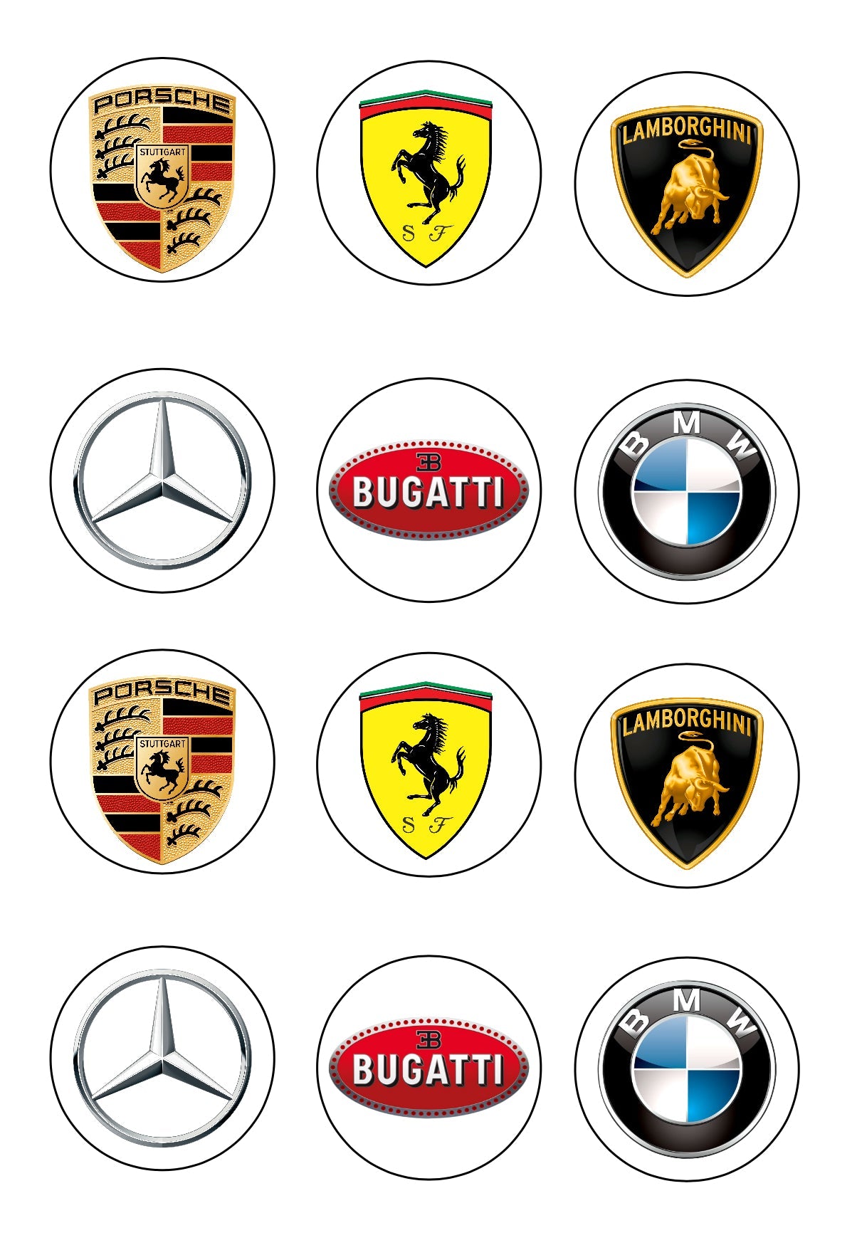 Sports Car Logos Edible Icing 5cm Cupcake Toppers x 12 - House of Cakes