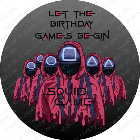 Squid Game Inspired 8 Inch PRE - CUT Round EDIBLE Icing Birthday Cake Topper - House of Cakes