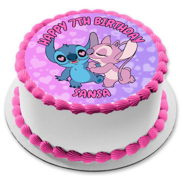 Stitch & Angel Personalised 8 INCH PRE - CUT EDIBLE Icing Birthday Cake Topper - House of Cakes