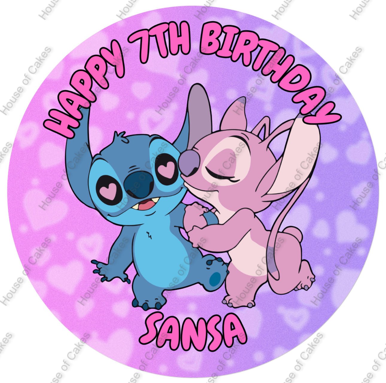 Stitch & Angel Personalised 8 INCH PRE - CUT EDIBLE Icing Birthday Cake Topper - House of Cakes