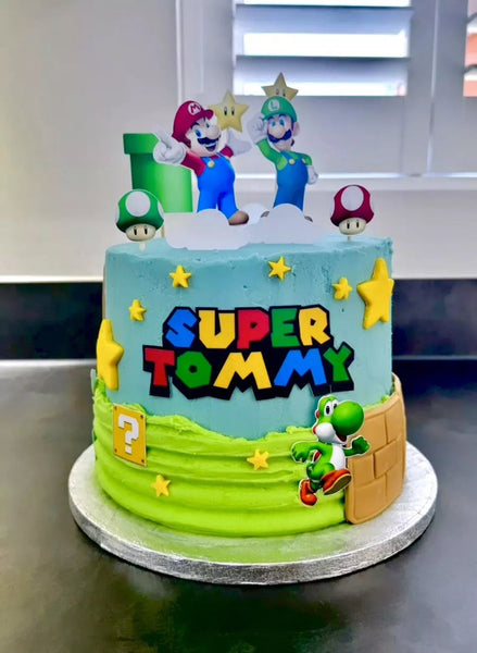 SUPER MARIO BROS PERSONALISED NAME/LOGO EDIBLE ICING PRE - CUT CAKE DECORATION - House of Cakes