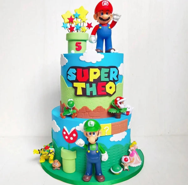 SUPER MARIO BROS PERSONALISED NAME/LOGO EDIBLE ICING PRE - CUT CAKE DECORATION - House of Cakes