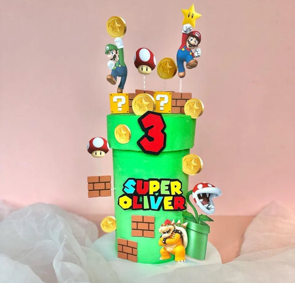 SUPER MARIO BROS PERSONALISED NAME/LOGO EDIBLE ICING PRE - CUT CAKE DECORATION - House of Cakes