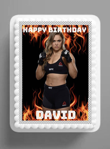 UFC RONDA ROUSEY INSPIRED PERSONALISED EDIBLE A4 ICING BIRTHDAY CAKE TOPPER - House of Cakes