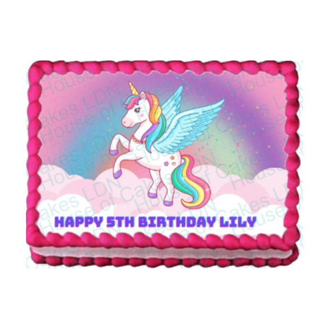 Unicorn Theme PERSONALISED EDIBLE A4 Icing Sheet Birthday Cake Topper - House of Cakes