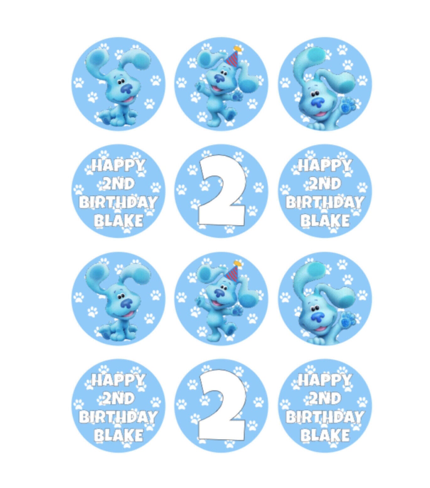 Blues Clues Inspired 5cm ROUND PRE CUT Edible Icing Birthday Cupcake Toppers x12