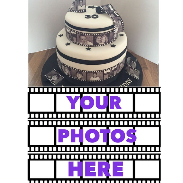 Personalised EDIBLE 3x Filmstrips UNCUT Icing Cake Topper Add Your Own Photos!