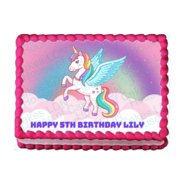 Unicorn Theme PERSONALISED EDIBLE A4 Icing Sheet Birthday Cake Topper