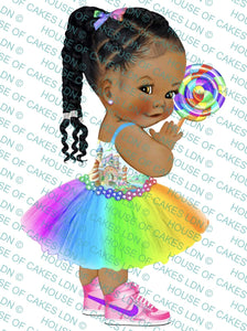 Afro Braids Baby Girl Lollipop Edible Icing PRE-CUT Cake Topper