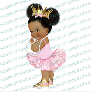 Pink Afro Two Puffs & Sneakers Baby Edible Icing PRE-CUT Cake Topper
