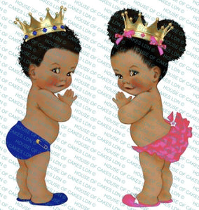 Afro Baby Boy & Girl Blue & Hot Pink Slippers Edible Icing PRE-CUT Cake Topper