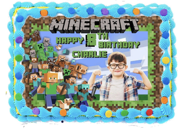 PERSONALISED PICTURE Minecraft EDIBLE A4 Icing Sheet Birthday Cake Topper
