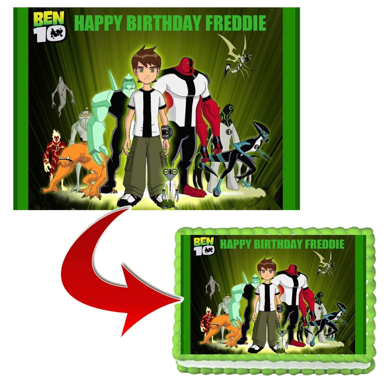 BEN 10 PERSONALISED EDIBLE A4 ICING BIRTHDAY CAKE TOPPER DECORATION
