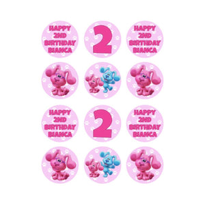Blues Clues Magenta 5cm ROUND PRE CUT Edible Icing Birthday Cupcake Toppers x12