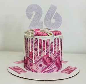 Pink 100 Dollar Bills A4 Edible Icing Cake Wrap