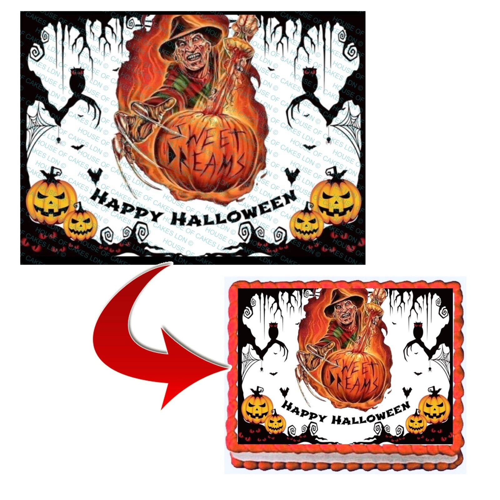 Freddie Krueger Edible A4 Image Happy Halloween Cake Topper Icing Sheet