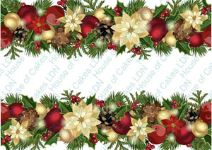 Christmas Garland Pine Cone & Berries EDIBLE A4 Cake Wrap Cake Sides Decoration