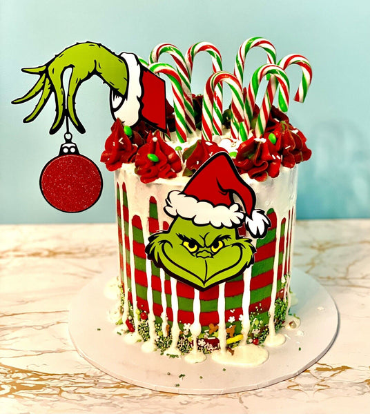 Christmas Grinch Face & Hand PRE-CUT CARDSTOCK Glitter Cake Topper