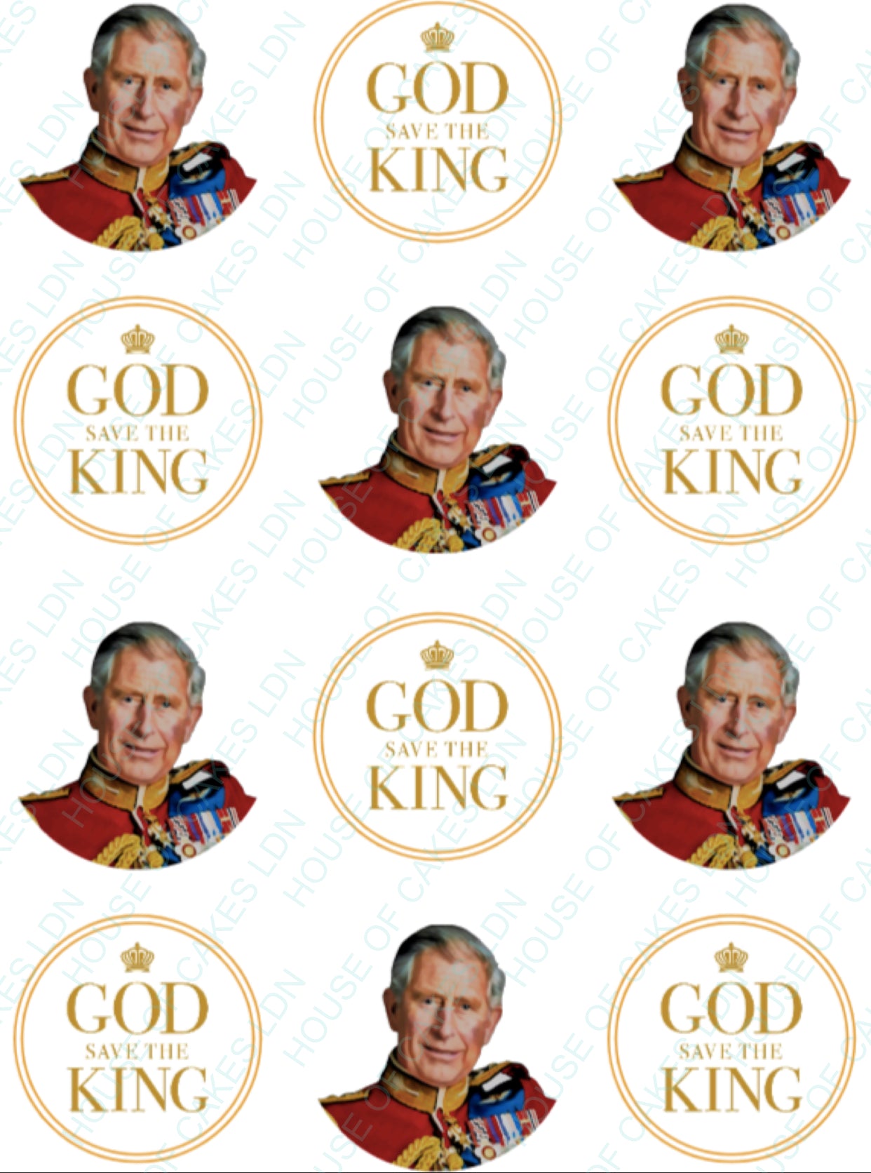 12x King Charles Coronation x God Save The King 5cm Pre-Cut EDIBLE Icing Cupcake Toppers Celebration Cake Decorations
