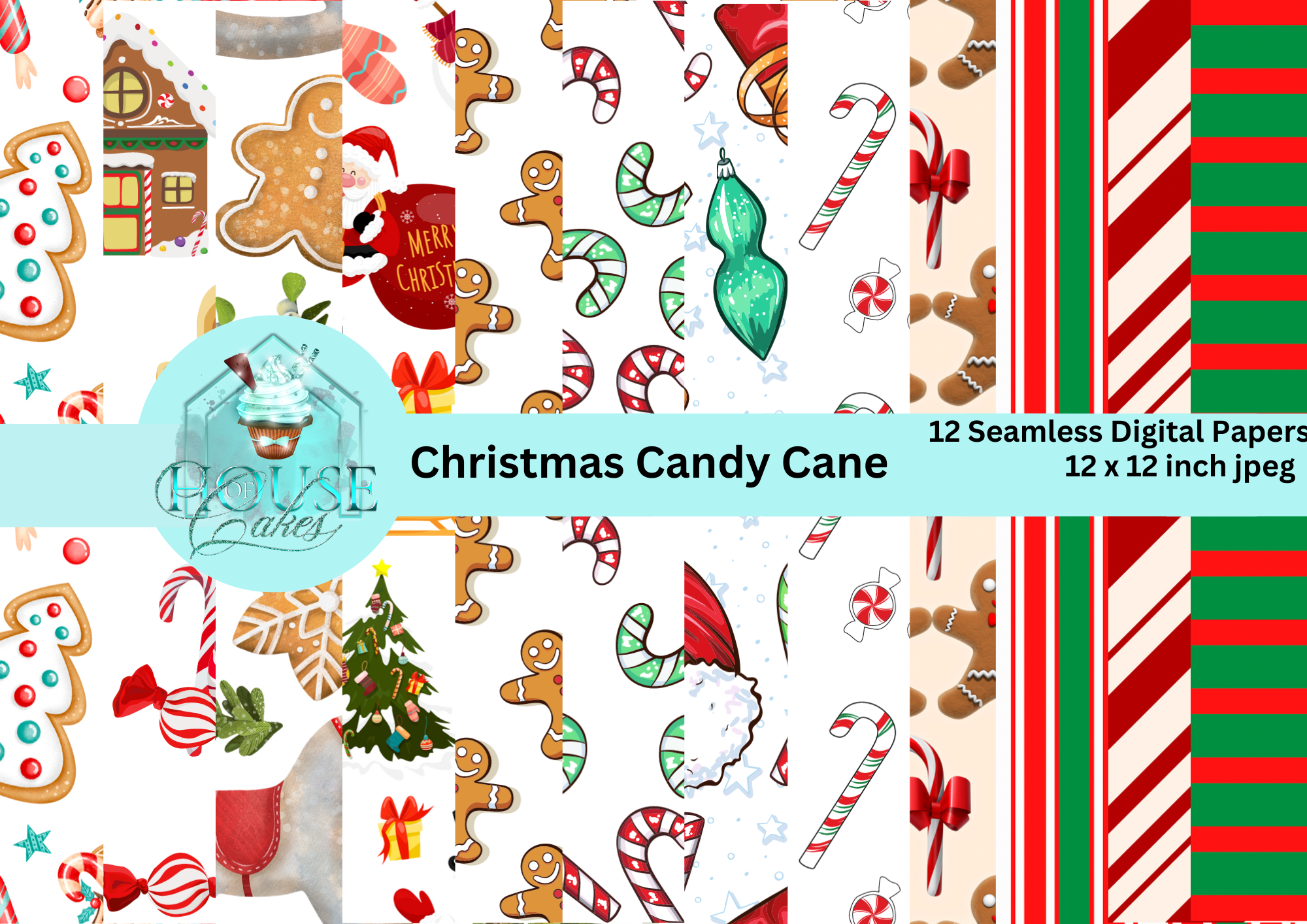 12 Christmas Candy Cane Themed Seamless Digital Paper
