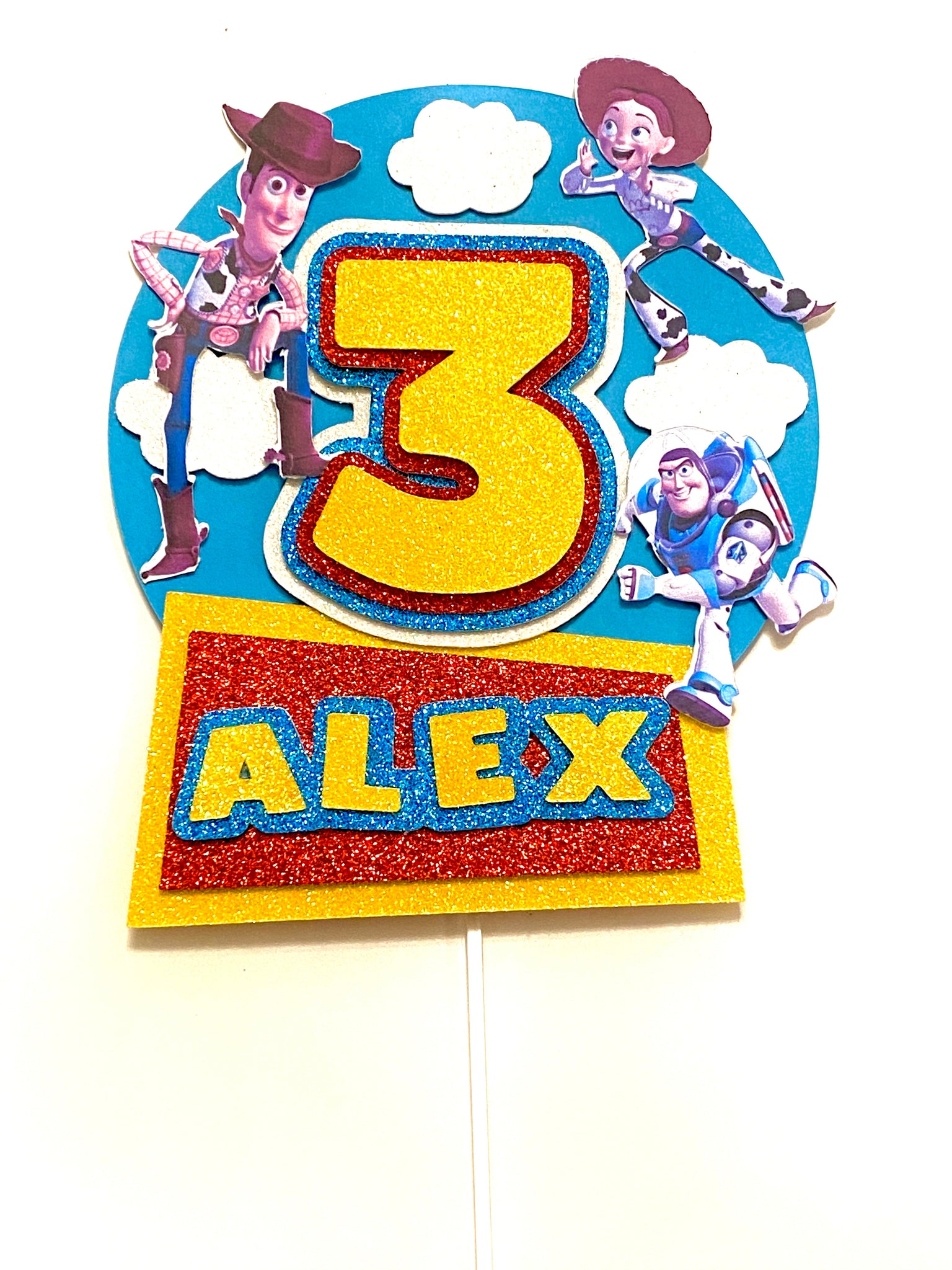 Personalised Toy Story 3D Glitter Card Cake Topper