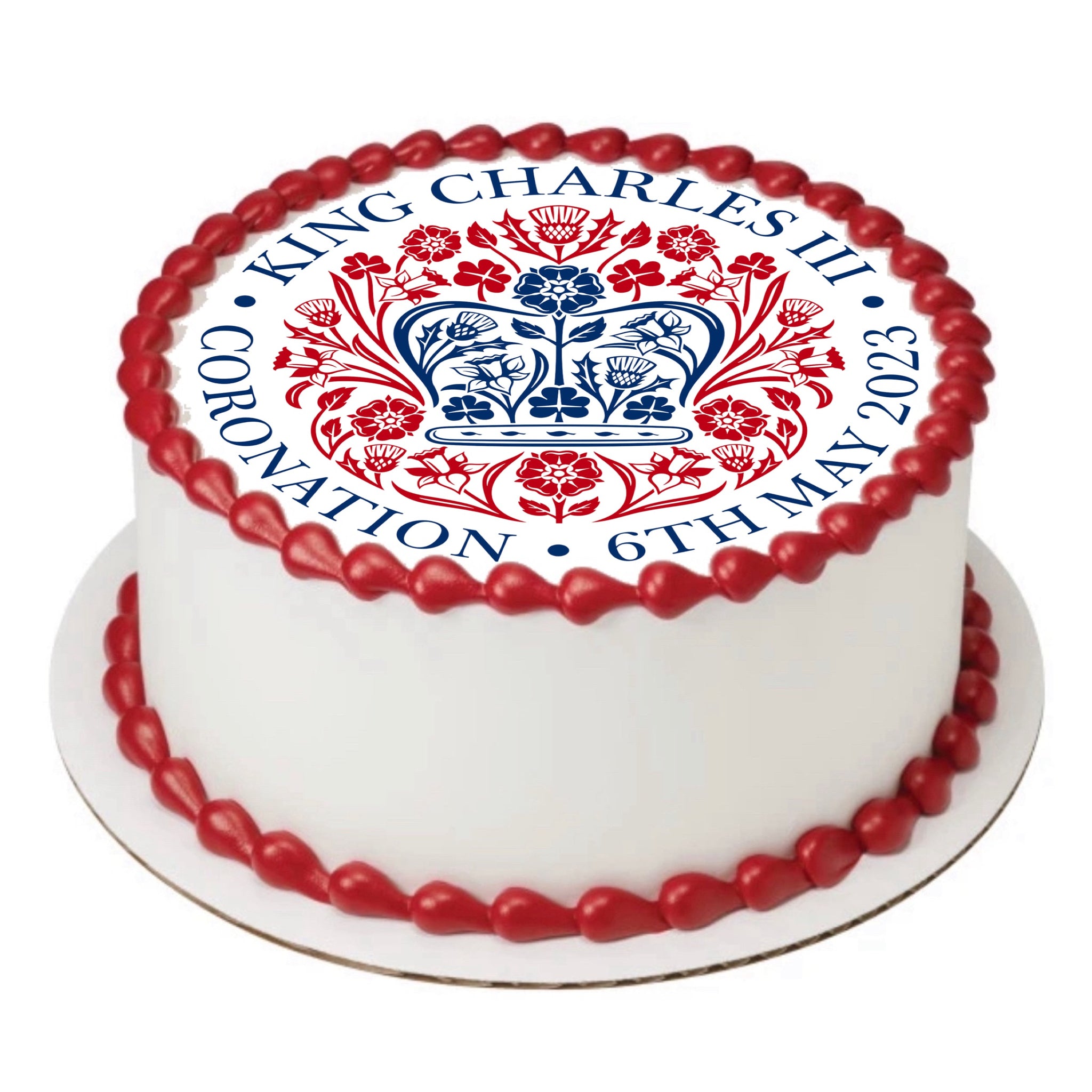 King Charles Coronation 8 INCH Pre-Cut EDIBLE Icing Cake Topper Celebration Cake Decorations