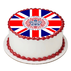 King Charles Coronation Union Jack 8 INCH Pre-Cut EDIBLE Icing Cake Topper Celebration Cake Decoration