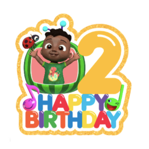 Cody Cocomelon Happy Birthday + Age Card-stock Glitter Cake Topper