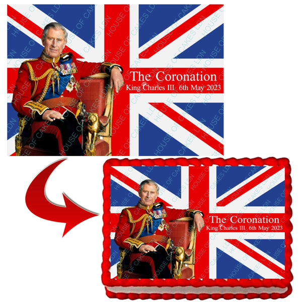 King Charles Coronation A4 EDIBLE Icing Cake Topper Celebration Cake Decorations