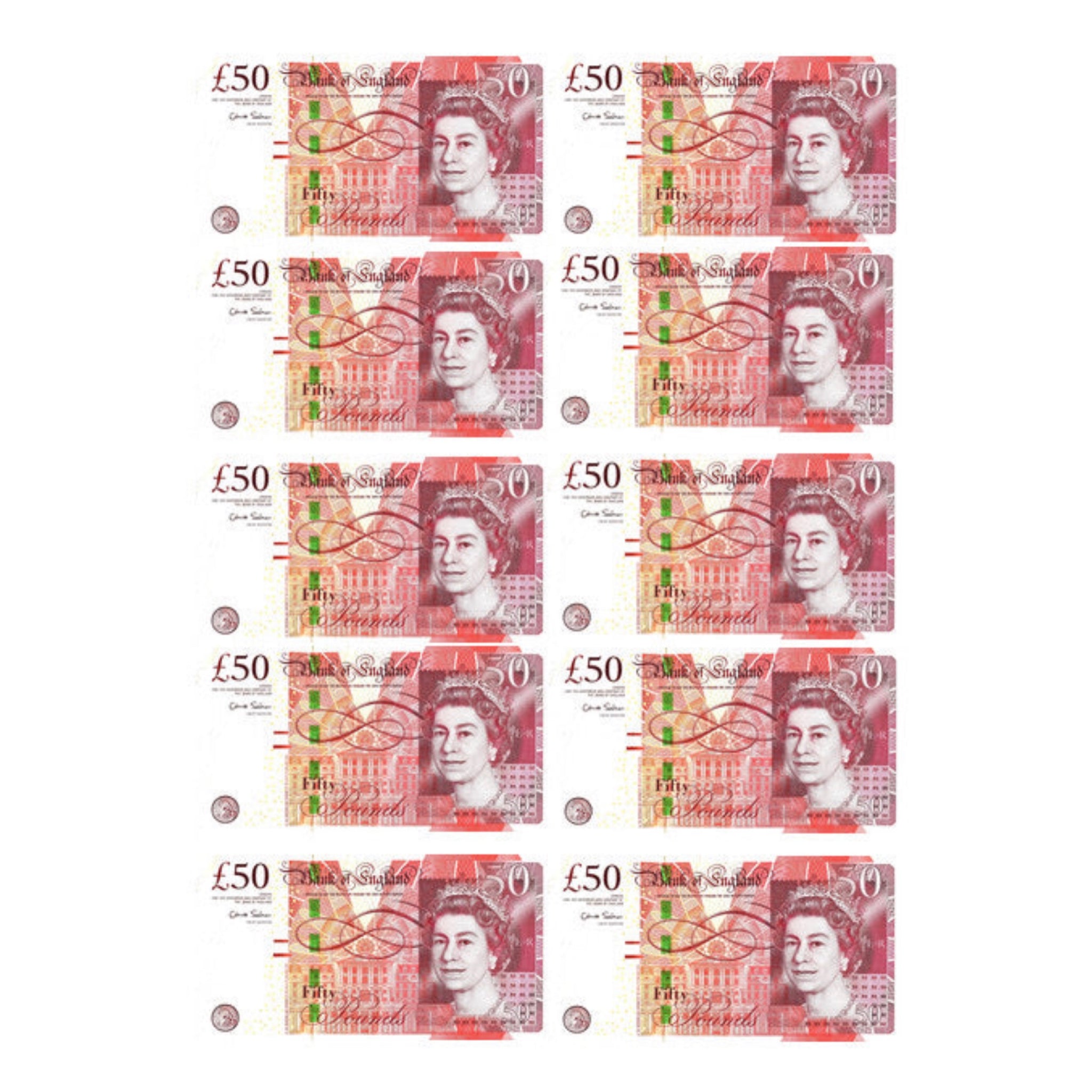 Edible Money 50 GBP Pound Sterling Notes Cake Money, Cupcake, Cake Topper X  6 