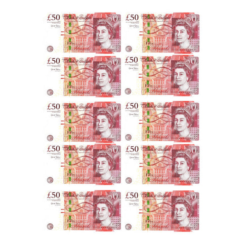 10 x EDIBLE Icing Money £50 Pound Notes Cupcake Toppers