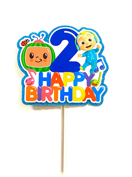 Cocomelon Happy Birthday + Age Cardstock Glitter Cake Topper