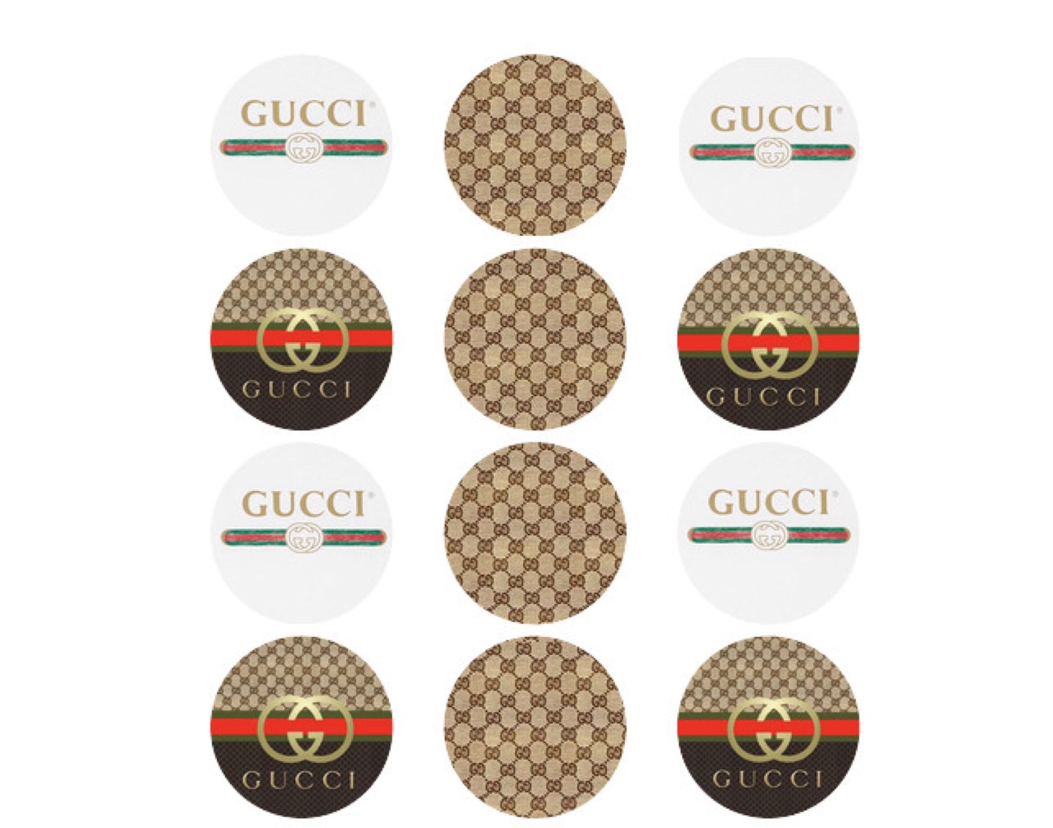 12 PRE CUT Edible Icing Gucci Inspired Cupcake Toppers