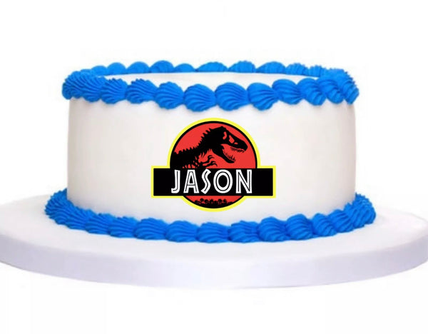 Personalised Jurassic Park PRE CUT 5 INCH Edible Icing Logo Cake Topper Decorations