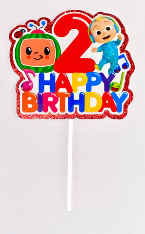 Cocomelon Happy Birthday + Age Cardstock Glitter Cake Topper